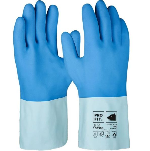 Latex Chemikalienschutzhandschuhe "Super Blue" - blau - geraut